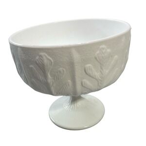 Vintage FTD Milk Glass Footed Compote Bowl Vase Floral Embossed 1975